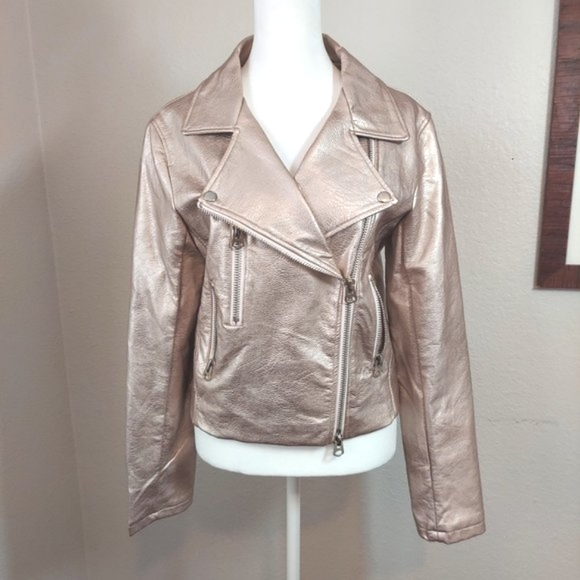NWOT Signature 8 of Los Angeles Faux Leather Moto Jacket Champagne Color - Picture 6 of 17